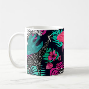 Caneca De Café fundo africano colorido, girafa, leopardo, tige