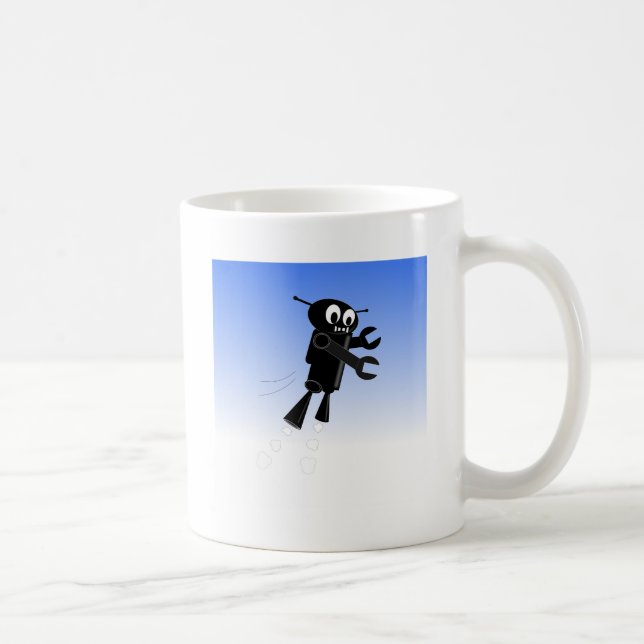 Caneca De Café Fundo Azul-Céu Azul-Robô Voador Negro (Direita)