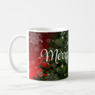 Caneca De Café Fundo Azul com Árvore de Natal