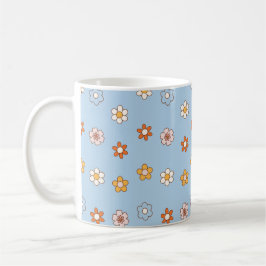 Caneca De Café Fundo azul com flores de cores mistas
