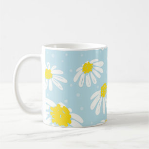 Caneca De Café Fundo Azul-Margarida Branco Invisível