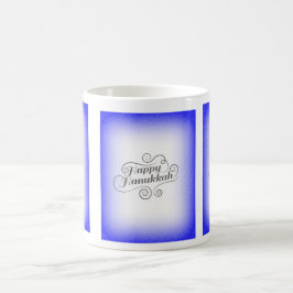 Caneca De Café Fundo Branco Azul de 2 tons Feliz Hanukkah