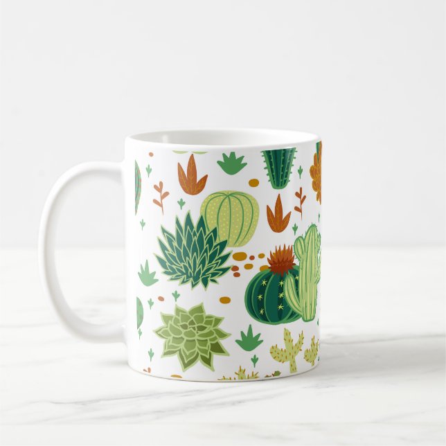 Caneca De Café Fundo Branco Cactos: Gráficos Vintage. (Esquerda)