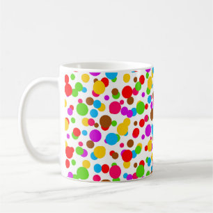 Caneca De Café Fundo Branco Colorido com Bolinhas