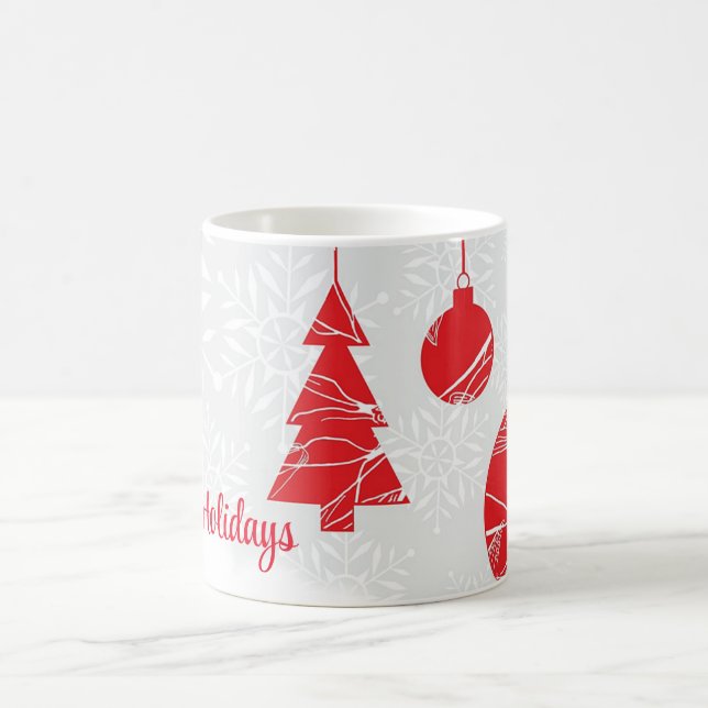 Caneca De Café Fundo Branco com Flocos de Neve e Bolas Vermelhas (Centro)