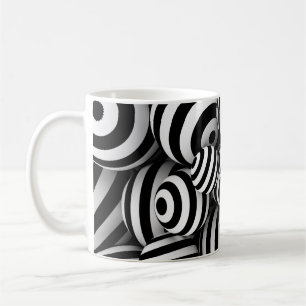 Caneca De Café Fundo branco de abstrato com bolas e linhas pretas