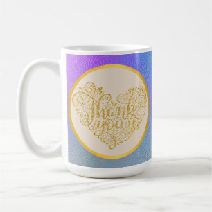 Caneca De Café Fundo brilhante dourado Obrigado Rosa Roxo Azul