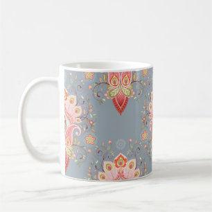 Caneca De Café Fundo da Pena de Peacock Oriental Paisley