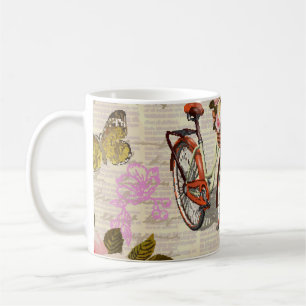 Caneca De Café Fundo de colheita sem costura com rosas, borboleta