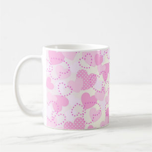 Caneca De Café Fundo de Corações Rosa do Dia dos Namorados-38923
