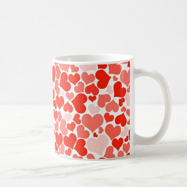 Caneca De Café Fundo de Corações Vermelhos (Direita)