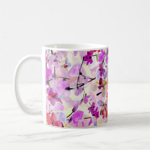 Caneca De Café Fundo de Cores Aquáticas Orchid-Sakura