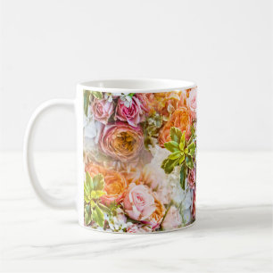 Caneca De Café Fundo de flores de verão, buquês de flores