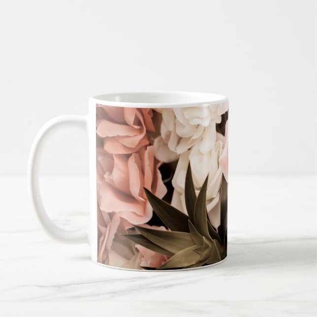 Caneca De Café Fundo de flores de vindima, fundo de flores pastel (Esquerda)