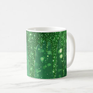Caneca De Café Fundo de gotejamento com brilho verde e Bokeh cint