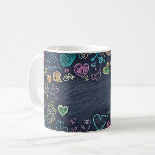 Caneca De Café Fundo de lousa e giz. Estilo infantil