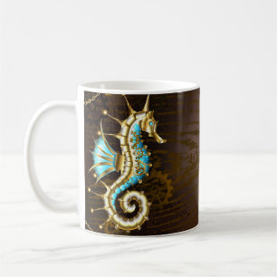 Caneca De Café Fundo de madeira com cavalo de mar mecânico