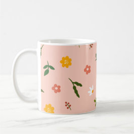 Caneca De Café Fundo de pêssego com flores de várias cores