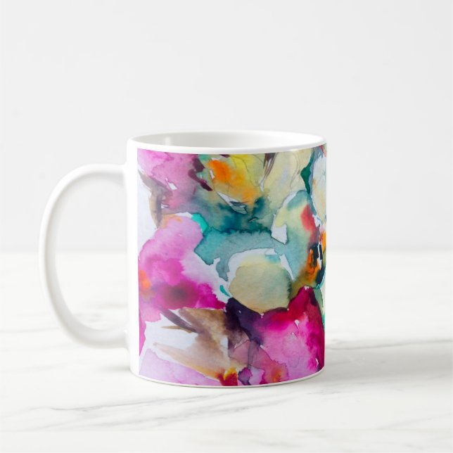 Caneca De Café fundo decorativo brilhante abstrato. Flo (Esquerda)