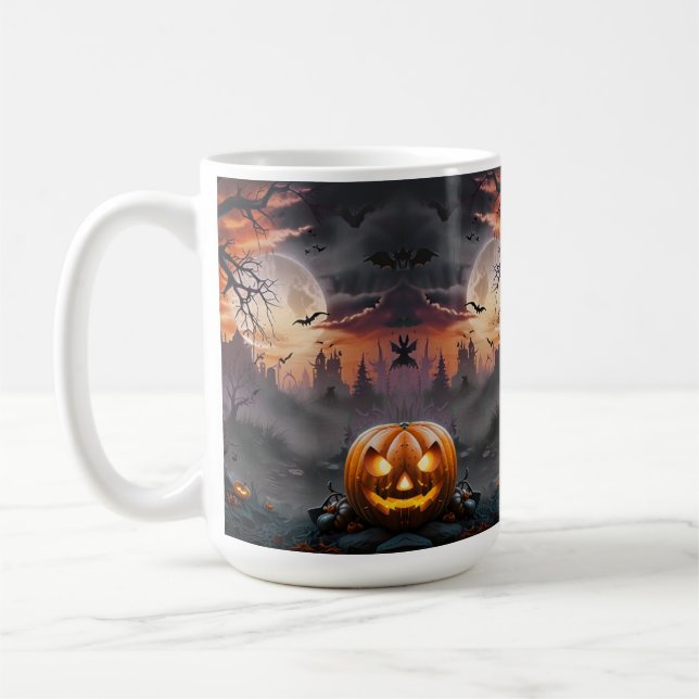 Caneca De Café Fundo do Halloween em Laranja e Pedras de Cinza (Esquerda)