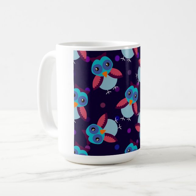 Caneca De Café fundo do padrão coruja (Frente Esquerda)