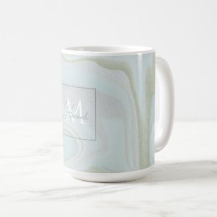 Caneca De Café Fundo Dourado Azul de Marble Moderno