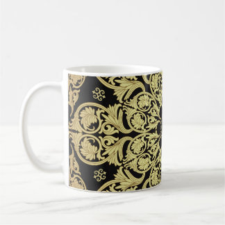Caneca De Café Fundo Floral com Redemoinhos de Ouro de Luxo