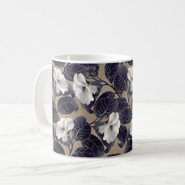 Caneca De Café Fundo Floral Flor Branco (Frente Esquerda)