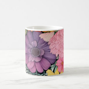Caneca De Café fundo floral primavera.