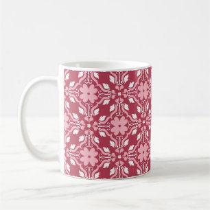 Caneca De Café Fundo floral vermelho e bege. Sem falhas colorido 