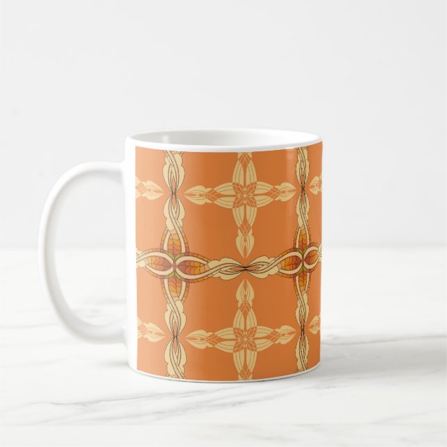 Caneca De Café Fundo laranja com tribo abstrato repetido (Esquerda)