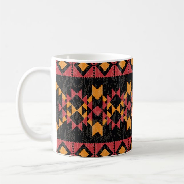 Caneca De Café Fundo Preto, Padrão Moderno Geométrico. (Esquerda)