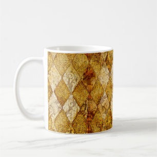 Caneca De Café fundo retrô geométrico em cores de ouro