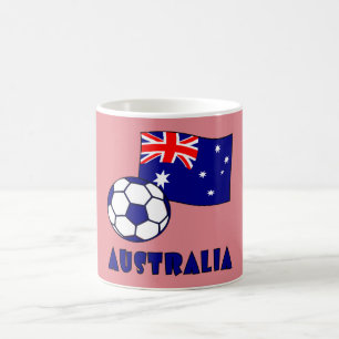 Caneca De Café Fundo rosa-rosa azul da bola de futebol australian
