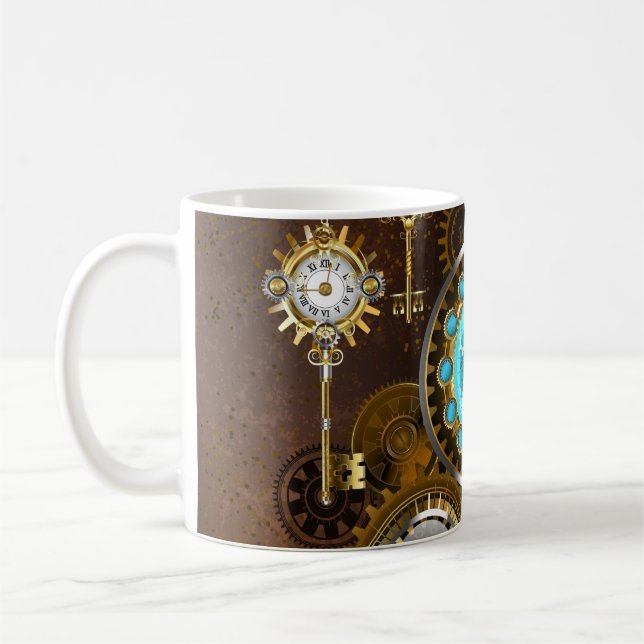 Caneca De Café Fundo Rusty Steampunk com Lentes Turquesa (Esquerda)