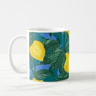 Caneca De Café Fundo sem costura com limões e folhas. Citrino