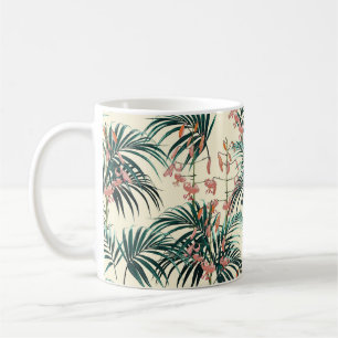 Caneca De Café Fundo tropical com plantas da selva. Sem costura