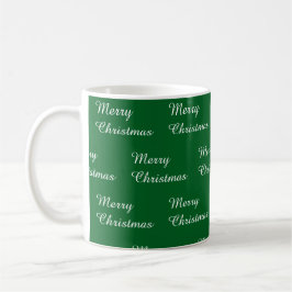 Caneca De Café Fundo verde com Feliz Natal repetido 