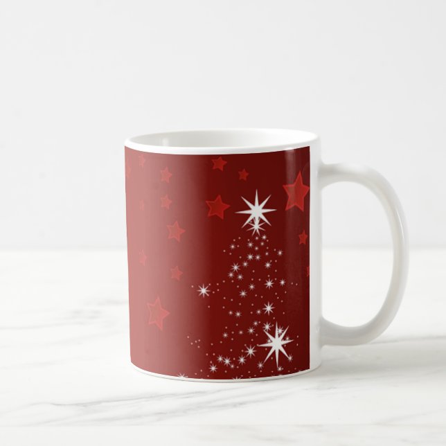 Caneca De Café Fundo Vermelho com Árvore de Natal Estrelada (Direita)