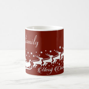 Caneca De Café Fundo Vermelho com Papai Noel e Reindeer
