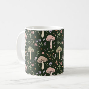 Caneca De Café Fungo Verde Oliva Terroso Padrão Sem Costura Rústi