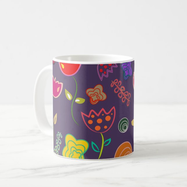 Caneca De Café Funky Tulip Pattern Purple (Frente Esquerda)