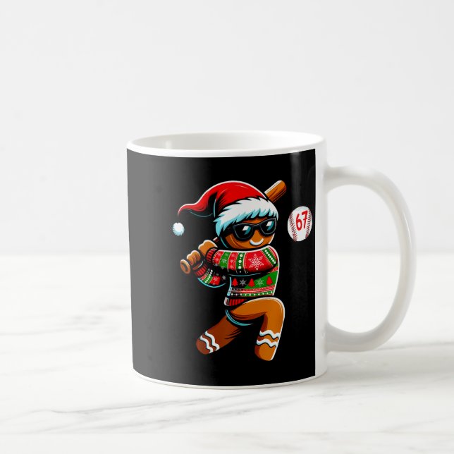 Caneca De Café Funny 67 Gingerbread Man Playing Baseball Christma (Direita)