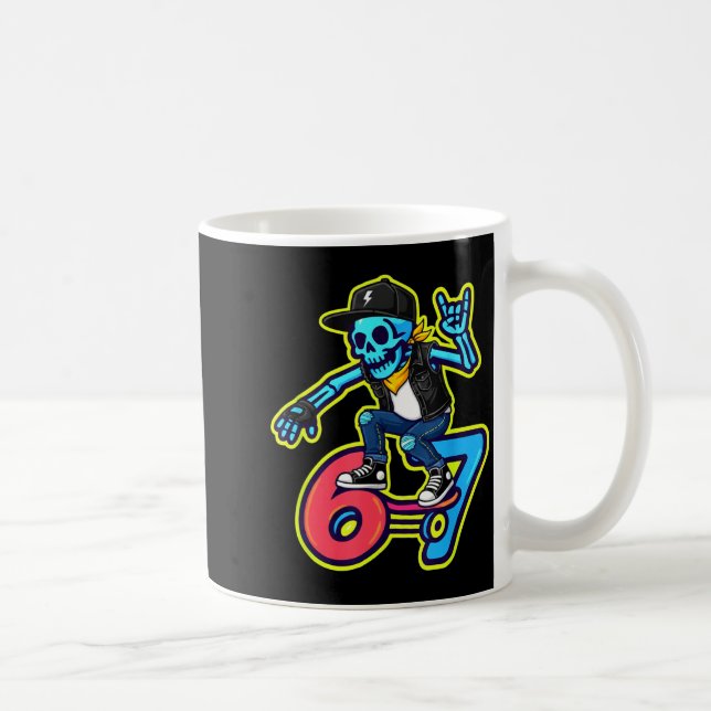 Caneca De Café Funny 67 Skeleton Skater Meme Retro Skateboarding  (Direita)