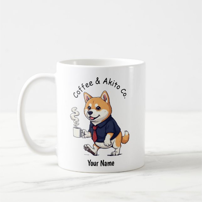 Caneca De Café Funny  Akita dog Business Suit Coffee  (Esquerda)