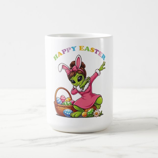 Caneca De Café Funny Alien Easter Bunny Dabbing Cute Easter Egg (Centro)