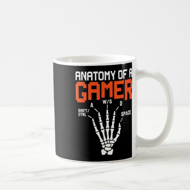 Caneca De Café Funny Anatomy Of A Gamer Skeleton Hand Gaming  (Direita)