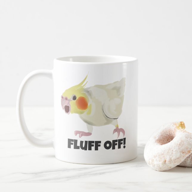 Caneca De Café Funny Angry Lutino Cockatiel Fluff Off Pet Parrot  (Com Donut)
