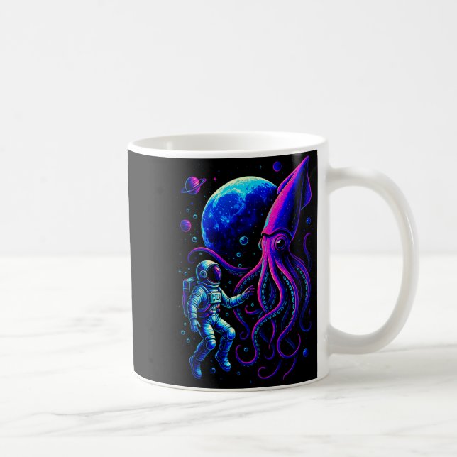 Caneca De Café Funny Astronaut And Squid In Underwater Space With (Direita)