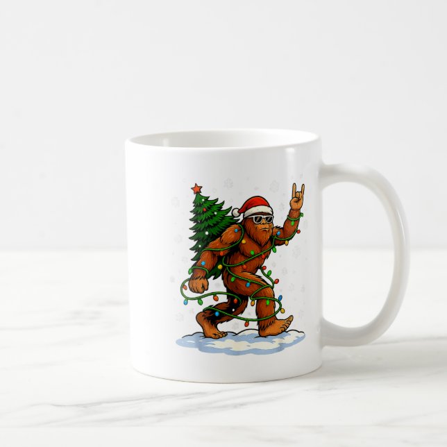 Caneca De Café Funny Bigfoot Rock On Christmas Lights Snow Holida (Direita)